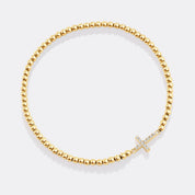 Gold Beaded Cross Stretch Bracelet