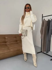 Two-Piece Set with Turtleneck Blouse & Midi Dress