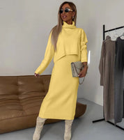 Two-Piece Set with Turtleneck Blouse & Midi Dress