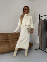 Two-Piece Set with Turtleneck Blouse & Midi Dress