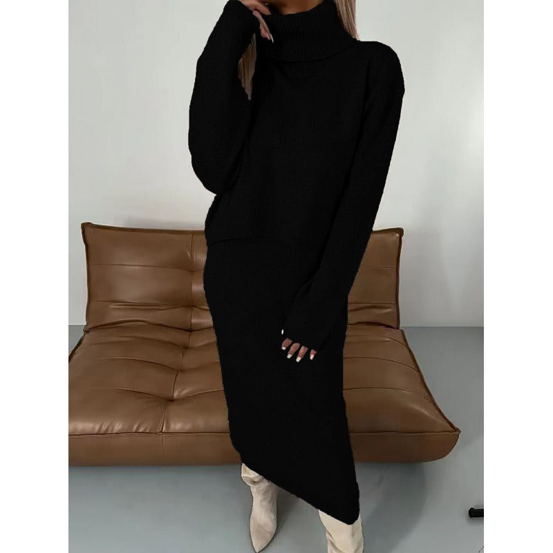 Two-Piece Set with Turtleneck Blouse & Midi Dress