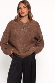 Freida Boucle Knit Sweater - Brown