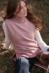 Freydis Side Button Sweater Top - Rose