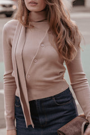 Gunhild Asymmetrical Scarf Cardigan - Beige
