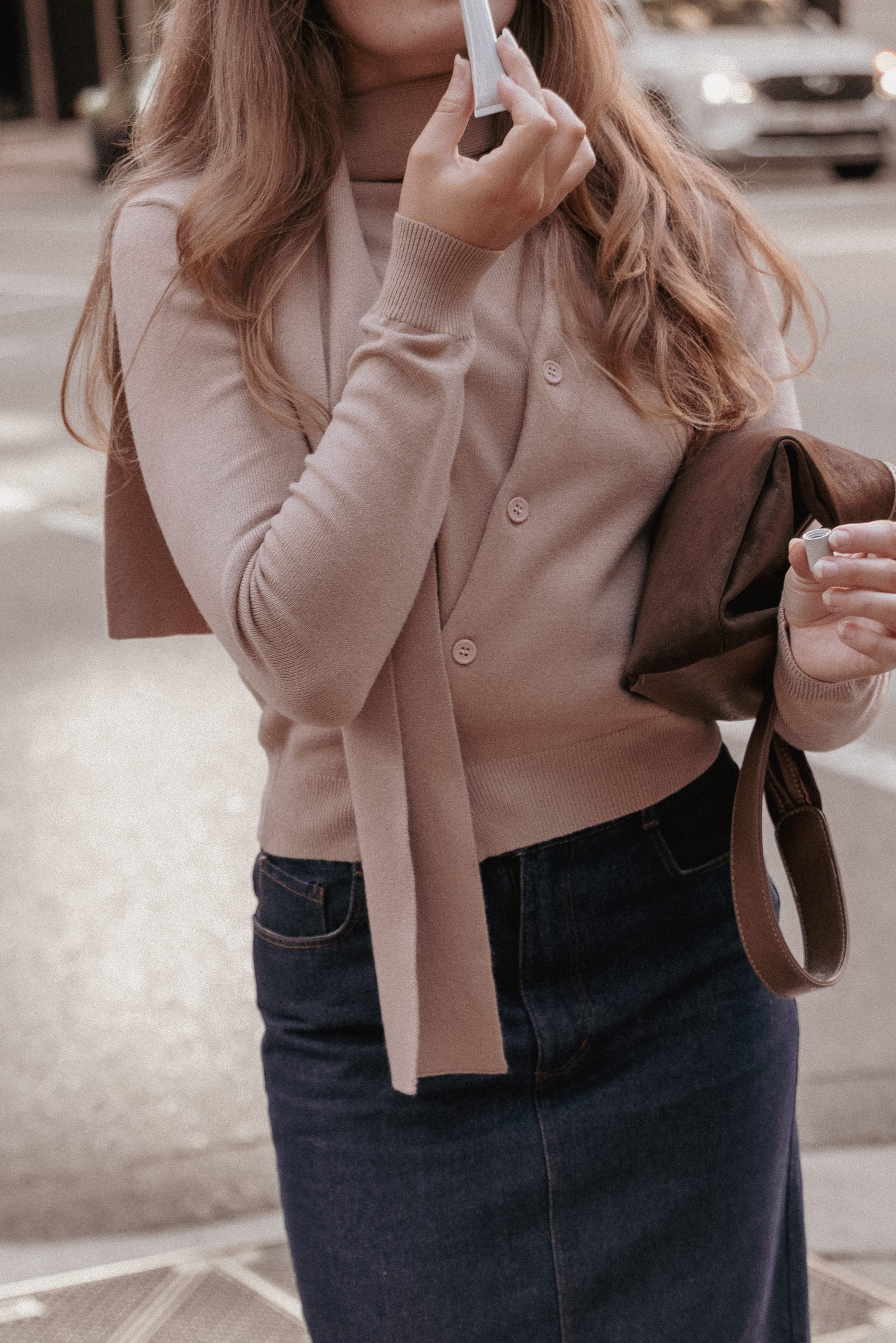 Gunhild Asymmetrical Scarf Cardigan - Beige