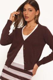 Veniza V Neck Cardigan - Brown