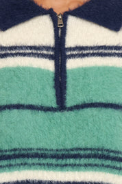 Vickie 1/4 Zip Sweater - Cream Green Stripe
