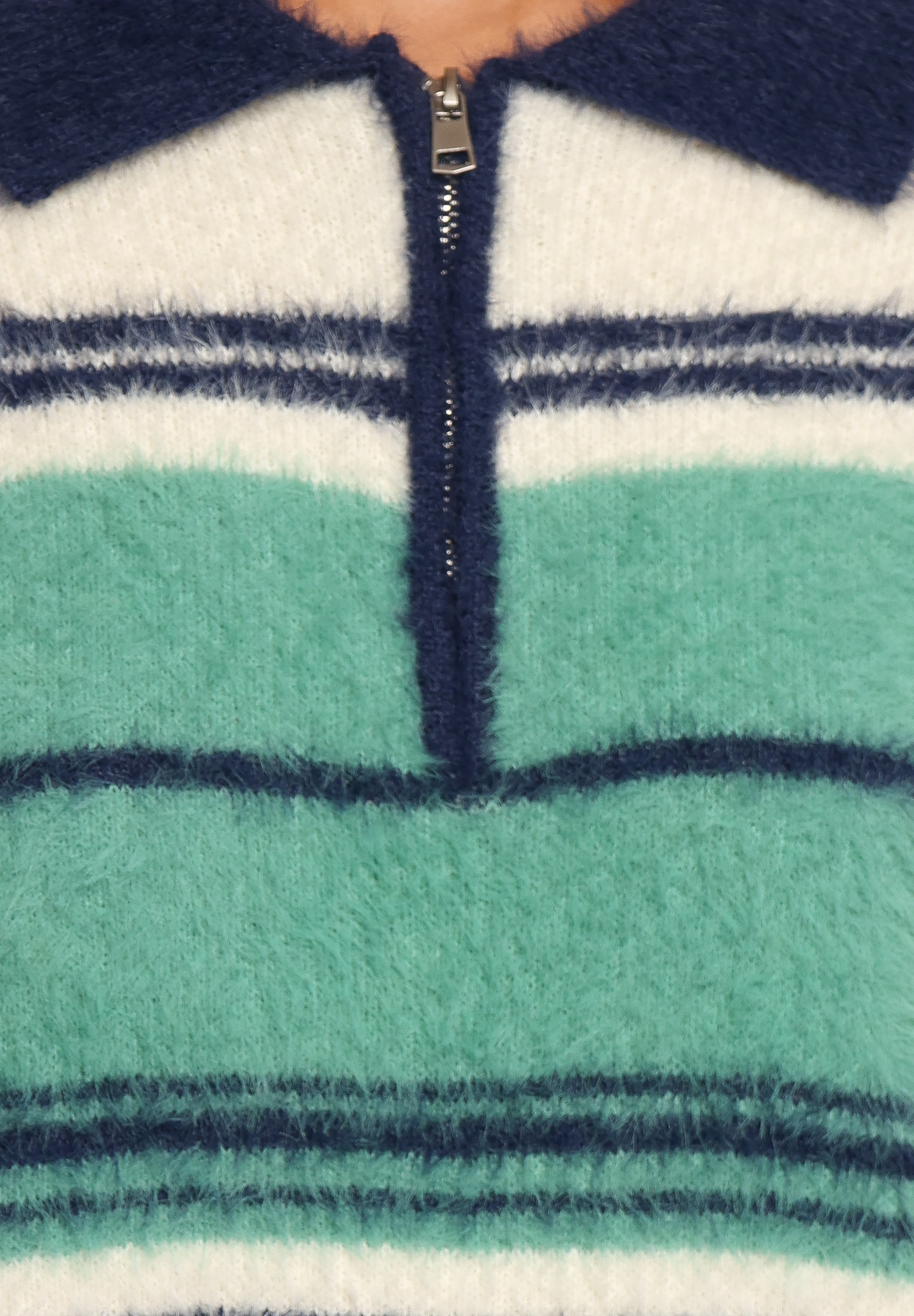 Vickie 1/4 Zip Sweater - Cream Green Stripe