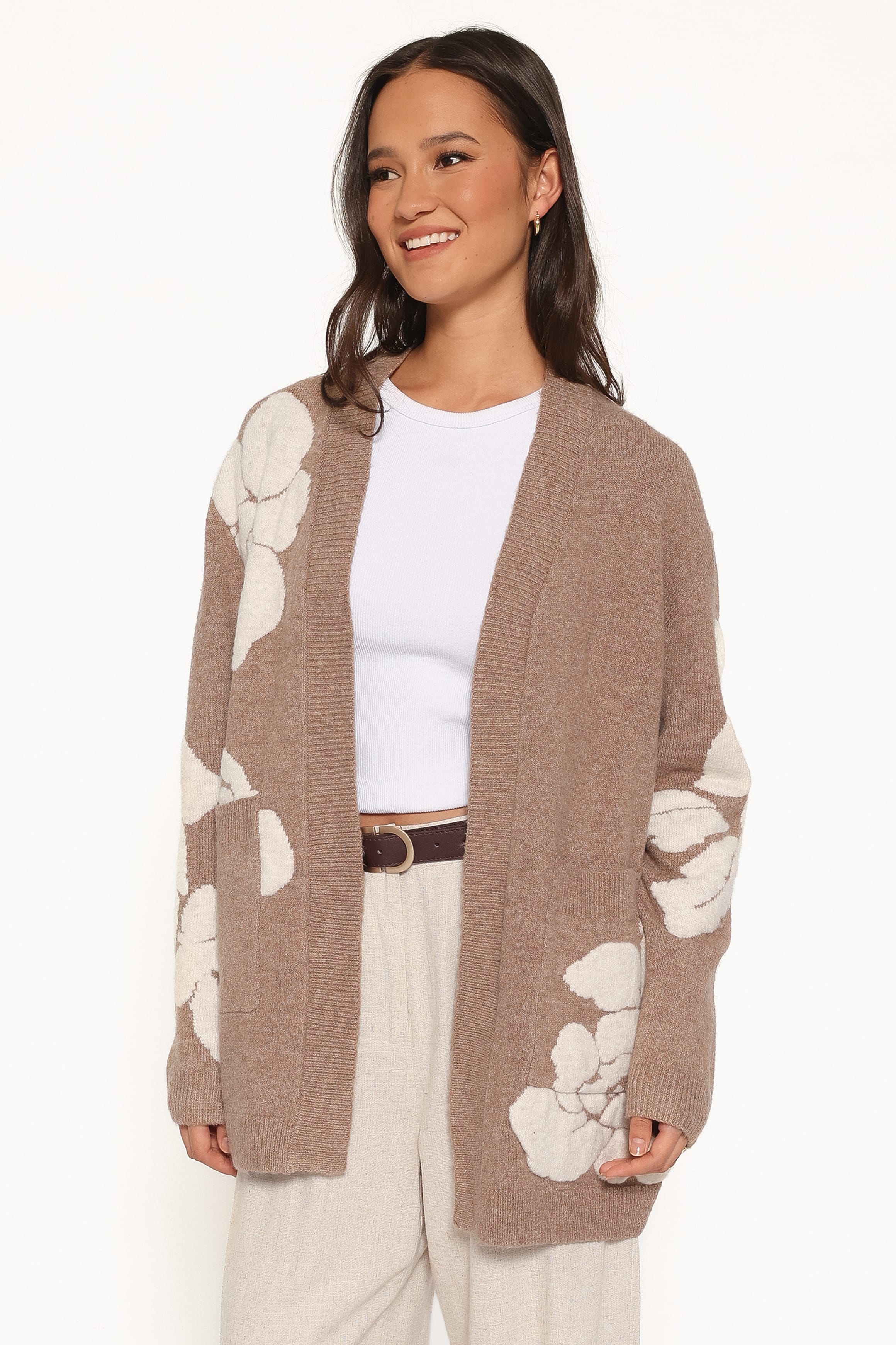Wendy Open Cardigan - Beige Floral