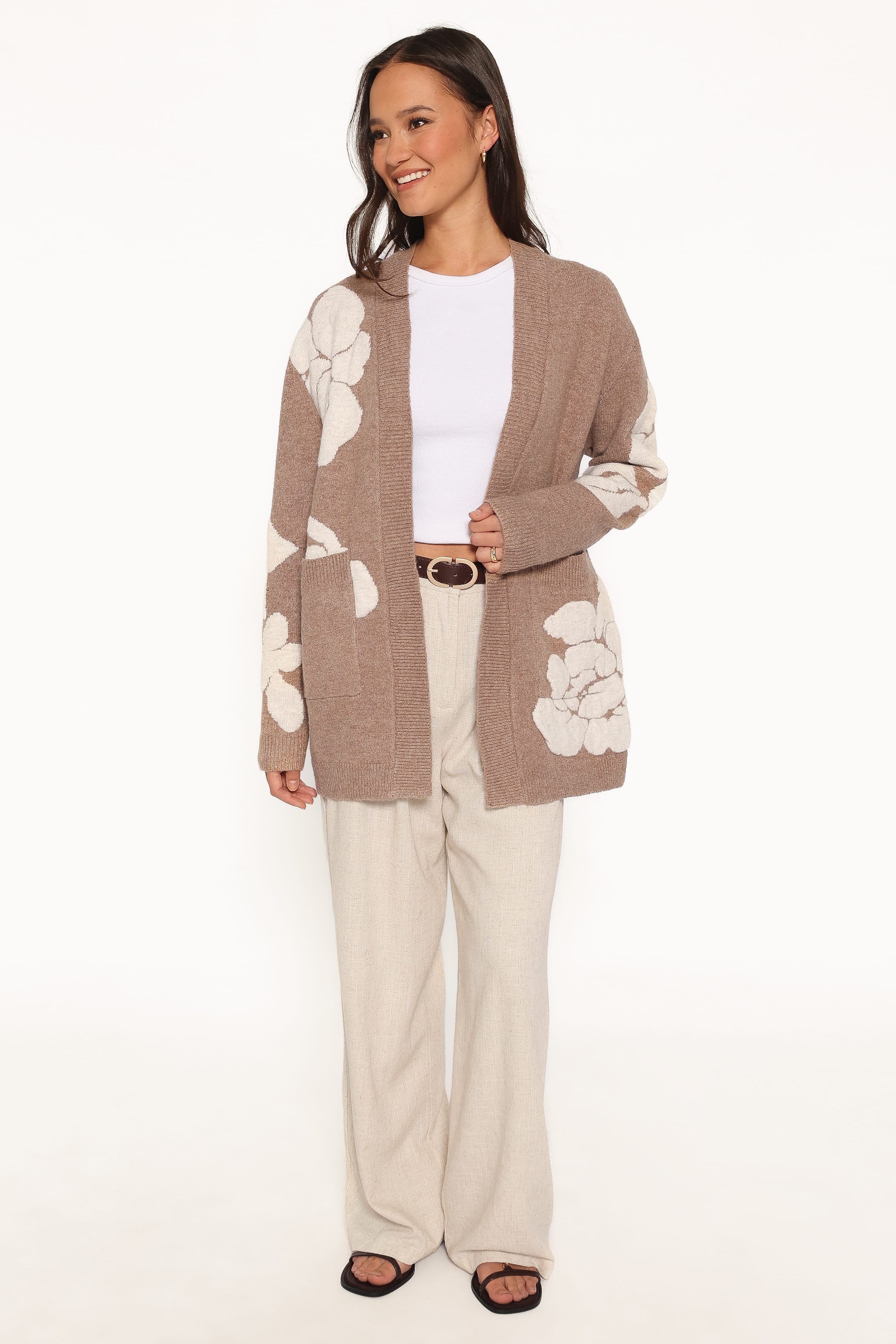 Wendy Open Cardigan - Beige Floral