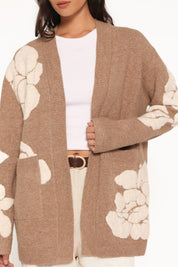 Wendy Open Cardigan - Beige Floral