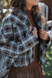 Bindy Bomber - Choc/Blue Plaid