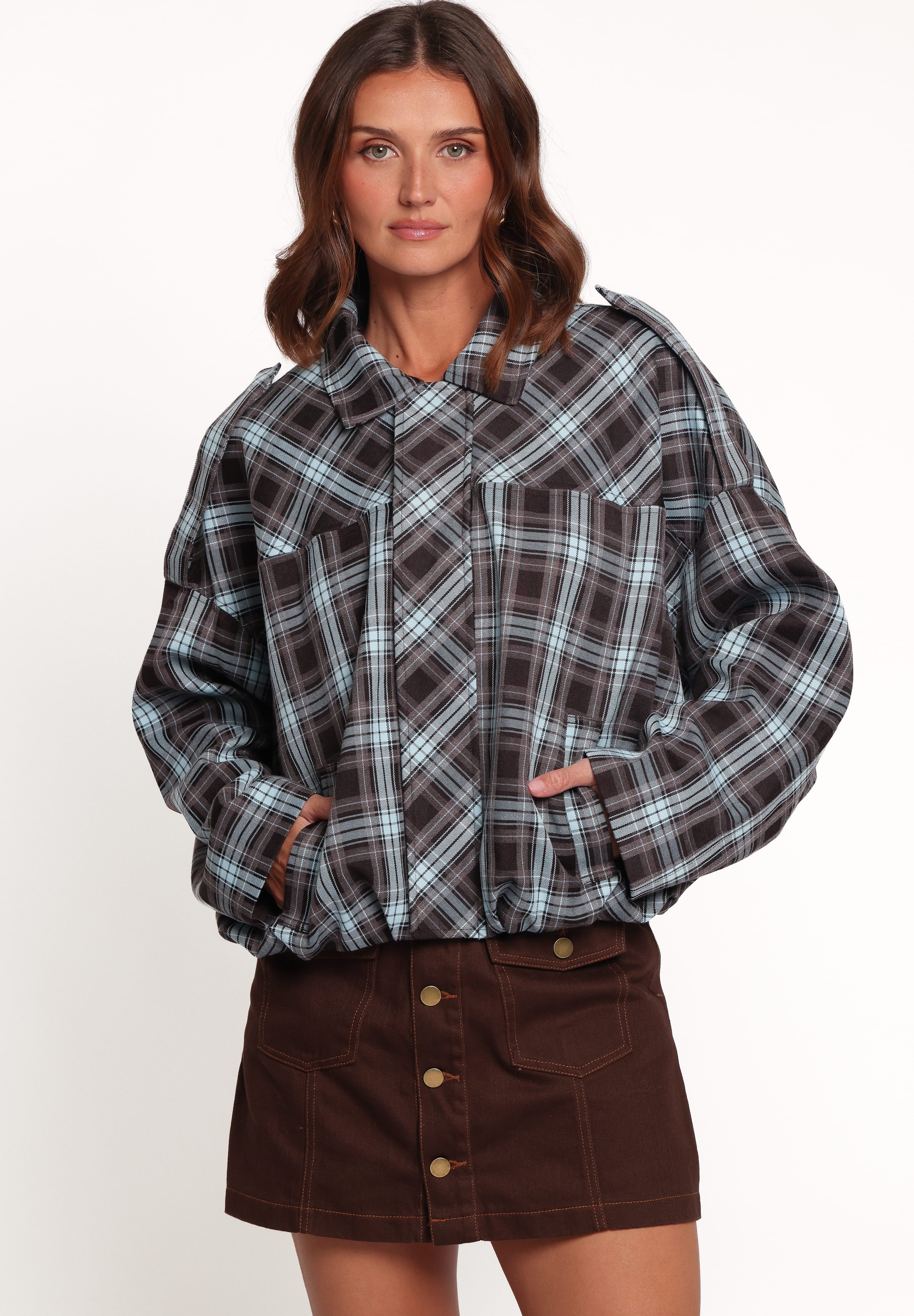 Bindy Bomber - Choc/Blue Plaid