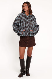Bindy Bomber - Choc/Blue Plaid