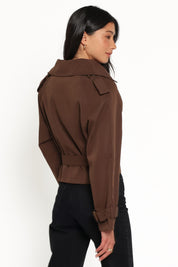Charlie Cropped Trench Coat - Dark Brown