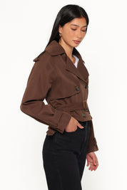 Charlie Cropped Trench Coat - Dark Brown
