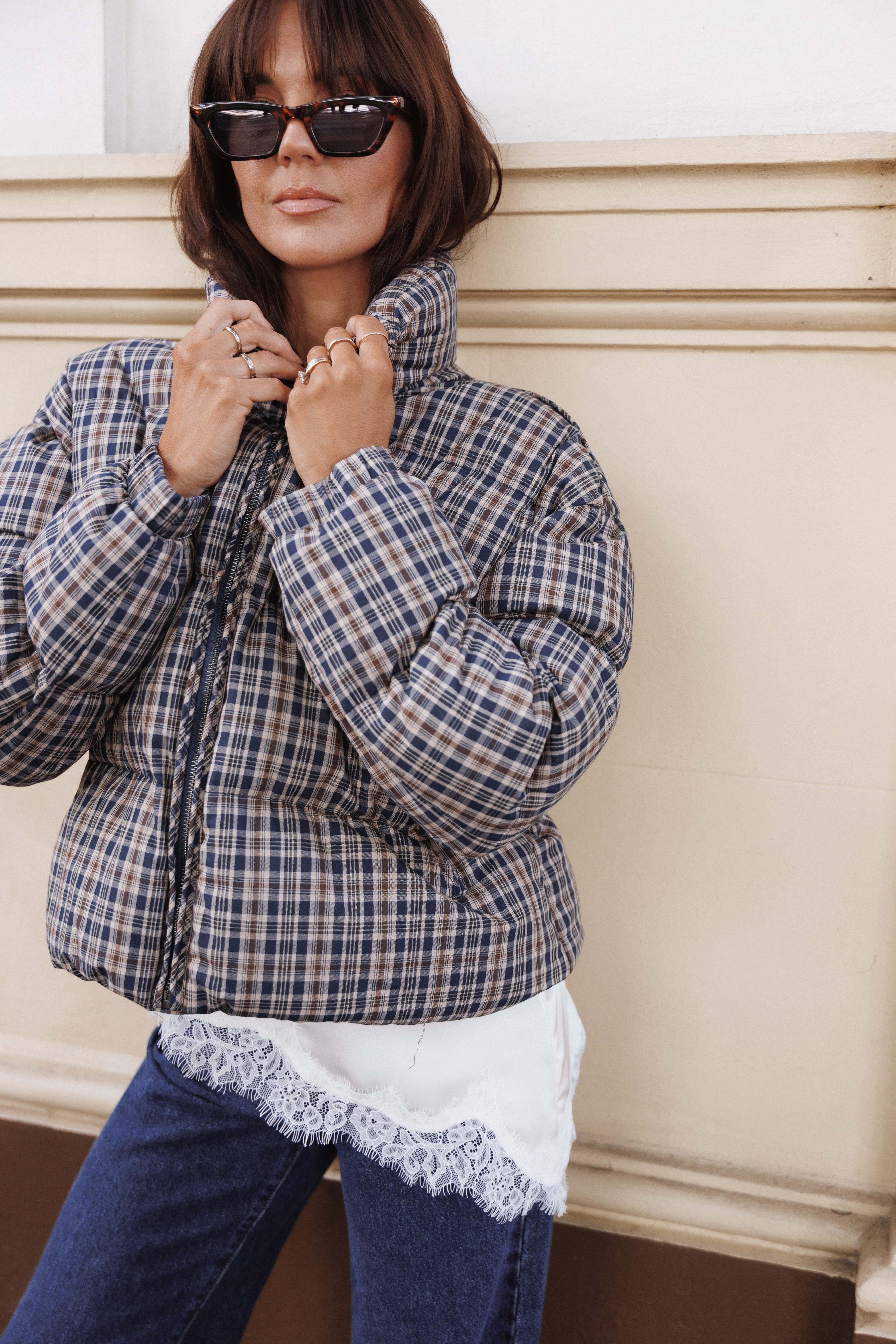 Chester Puffer Jacket - Brown Plaid