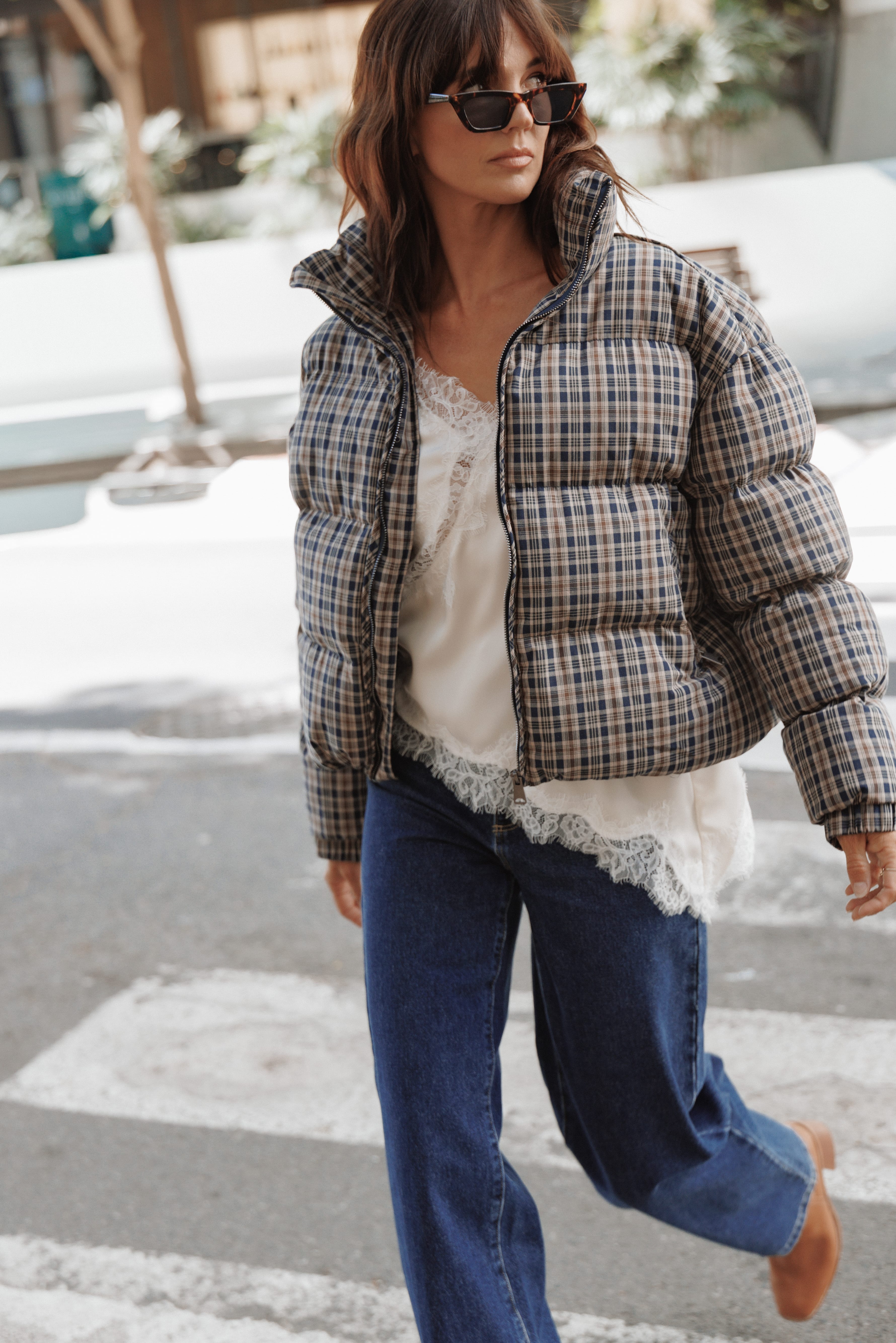 Chester Puffer Jacket - Brown Plaid