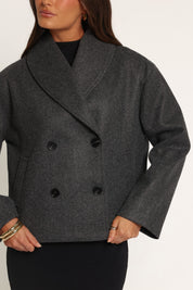 Darla Rolled Collar Car Coat - Charcoal Grey