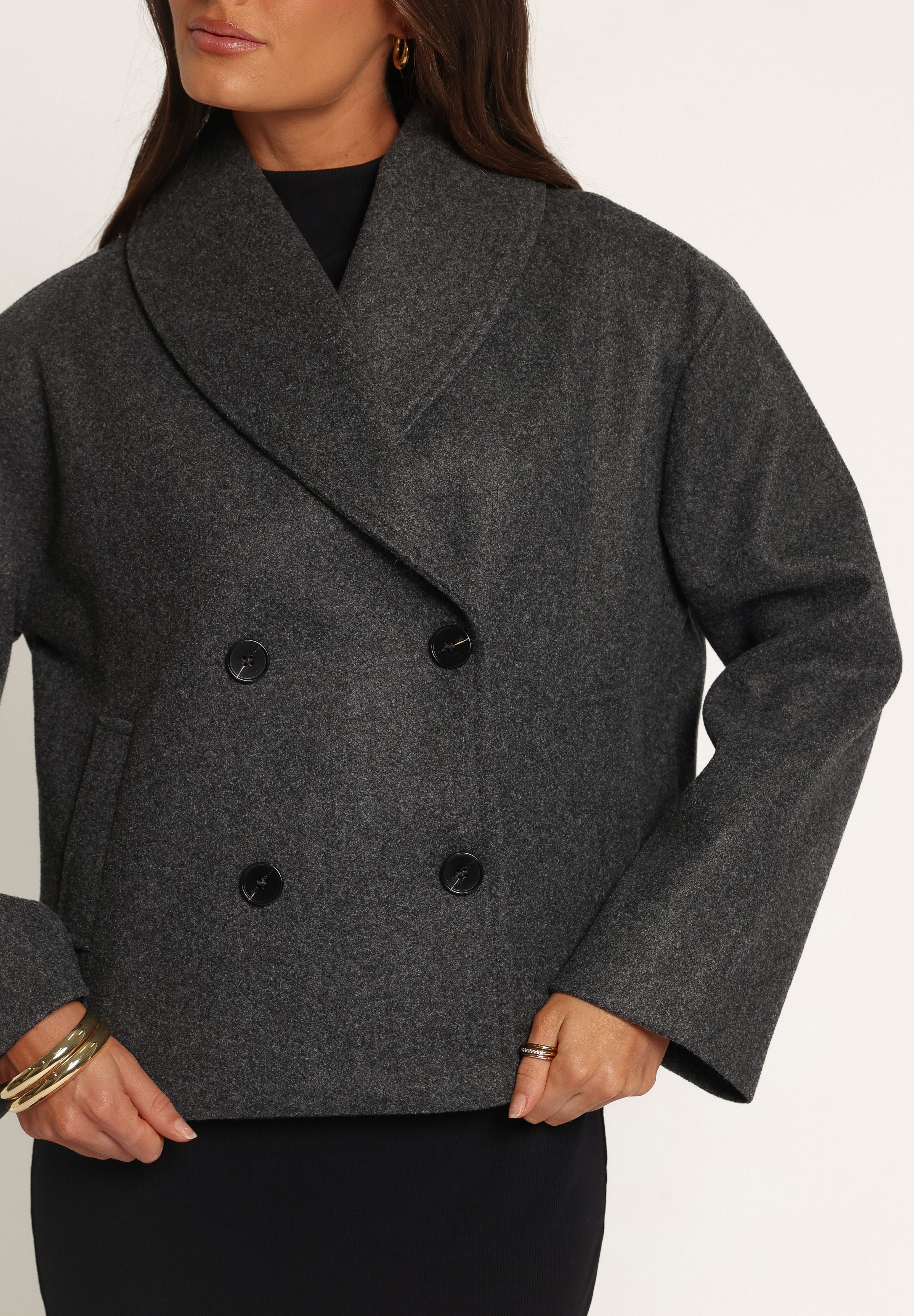 Darla Rolled Collar Car Coat - Charcoal Grey
