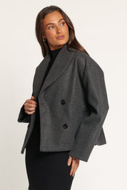 Darla Rolled Collar Car Coat - Charcoal Grey