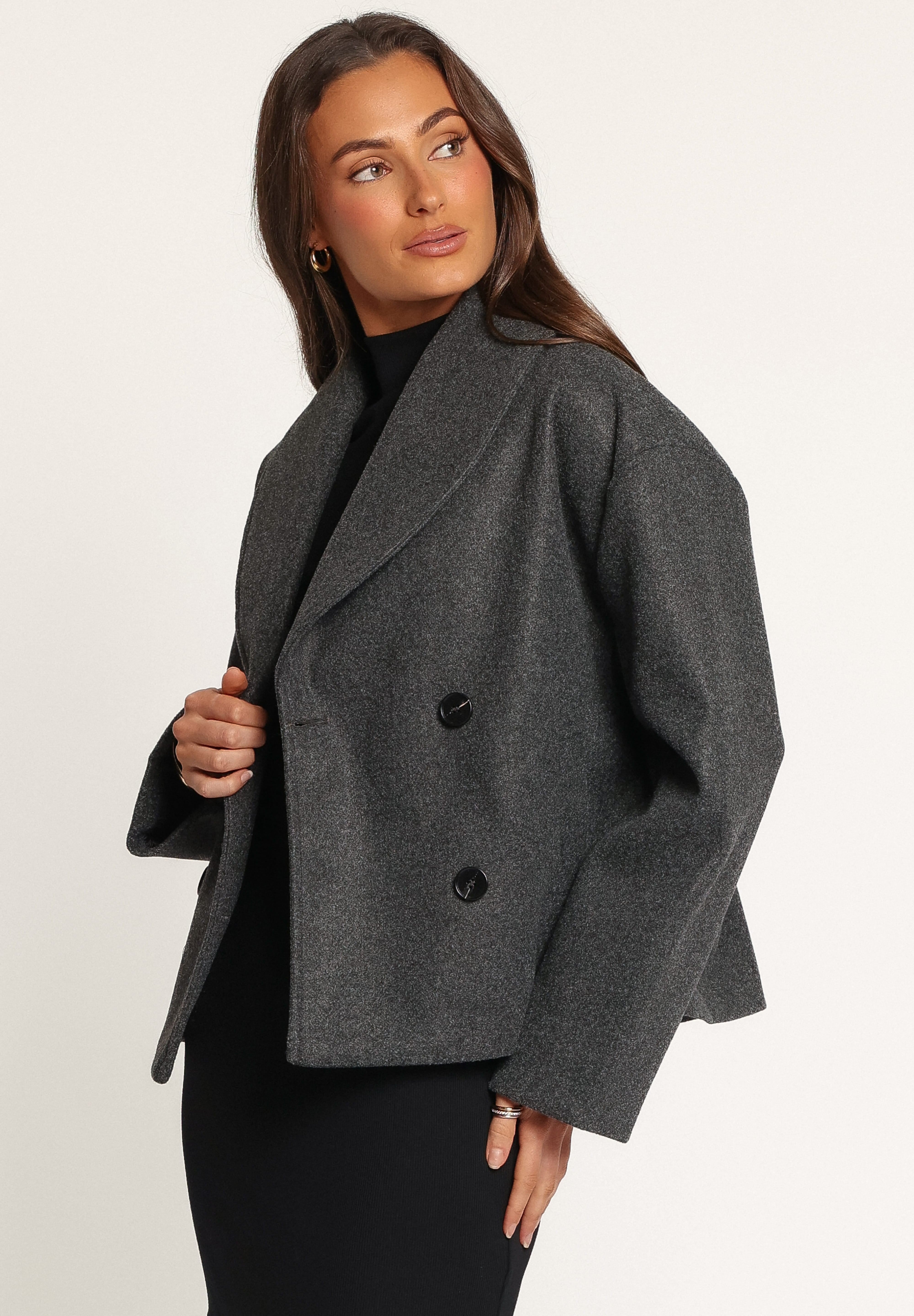 Darla Rolled Collar Car Coat - Charcoal Grey