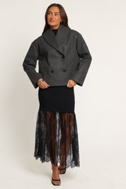 Darla Rolled Collar Car Coat - Charcoal Grey