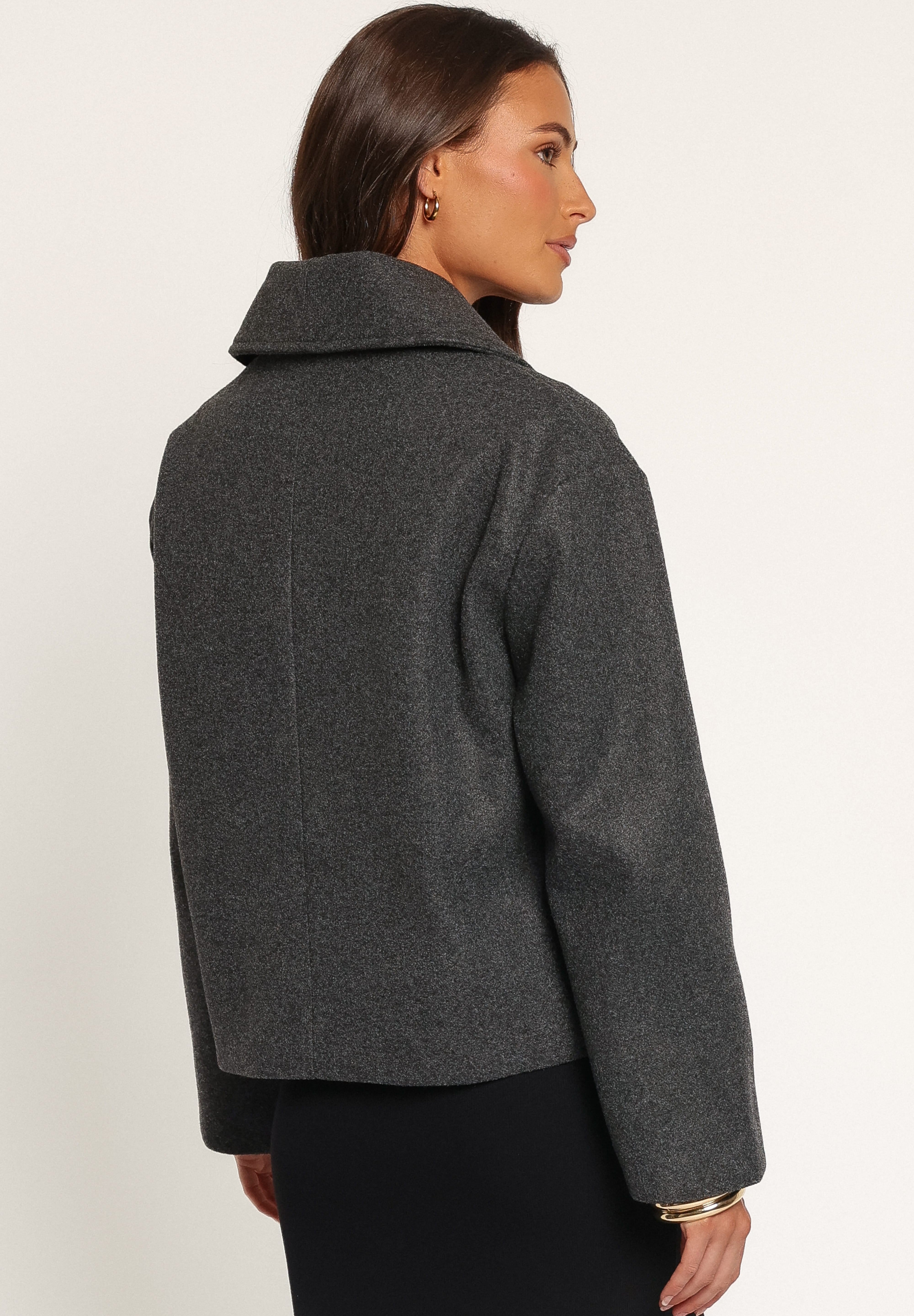 Darla Rolled Collar Car Coat - Charcoal Grey