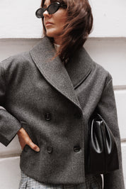 Darla Rolled Collar Car Coat - Charcoal Grey
