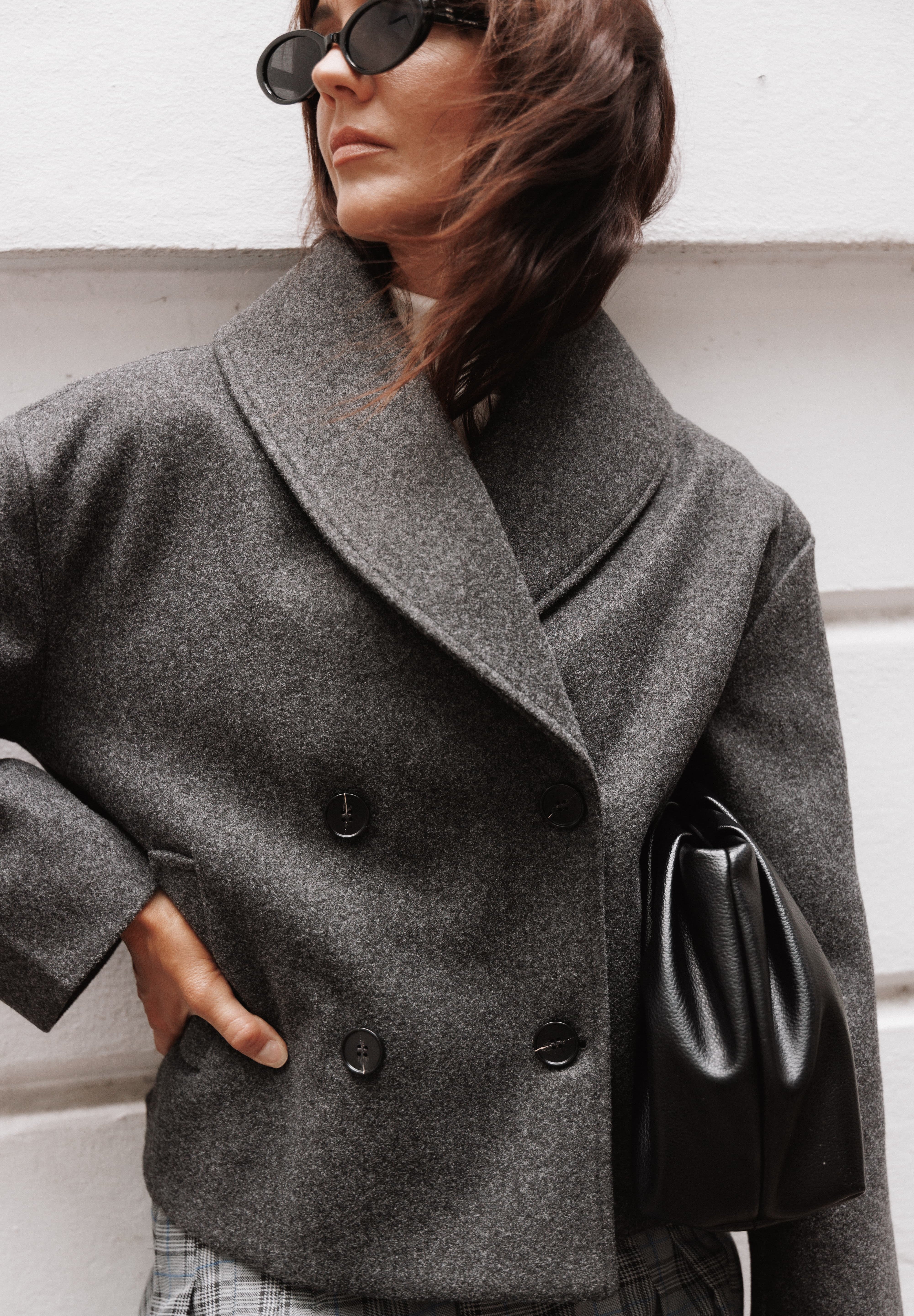 Darla Rolled Collar Car Coat - Charcoal Grey
