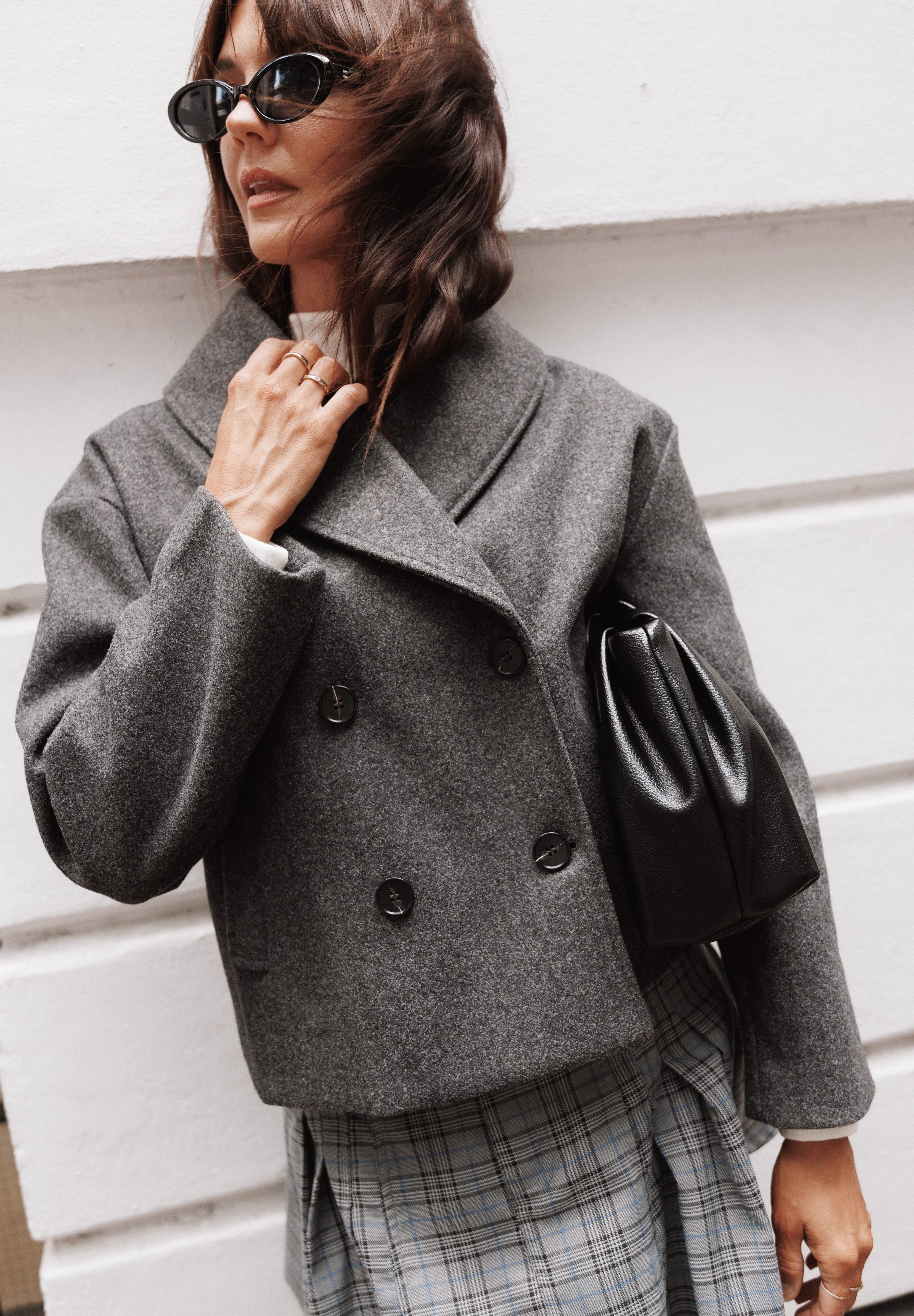 Darla Rolled Collar Car Coat - Charcoal Grey
