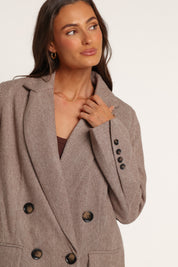 Dixon Oversized Boyfriend Blazer - Taupe Herringbone