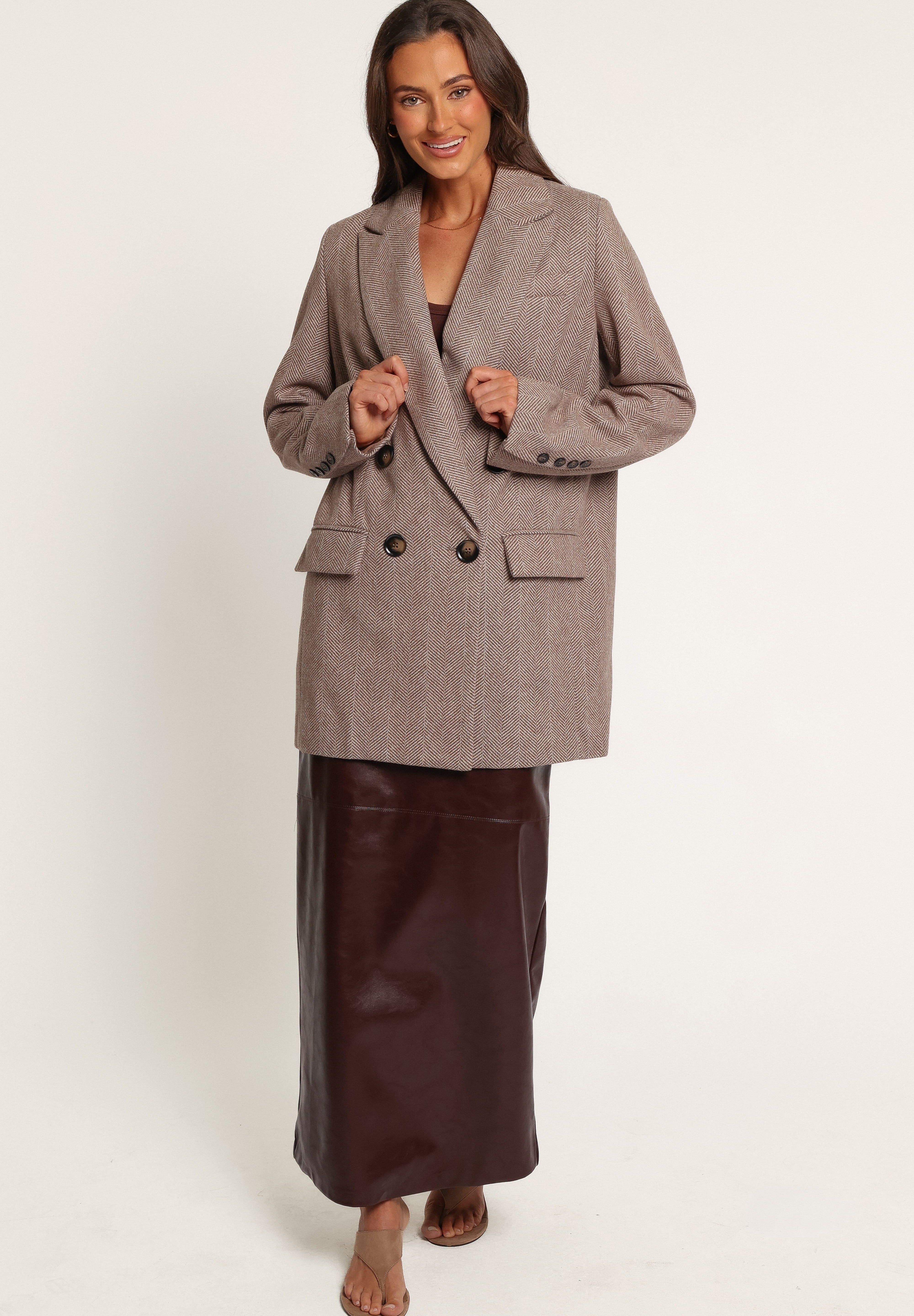 Dixon Oversized Boyfriend Blazer - Taupe Herringbone