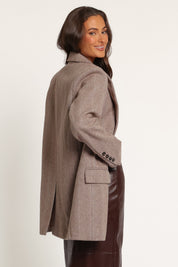 Dixon Oversized Boyfriend Blazer - Taupe Herringbone