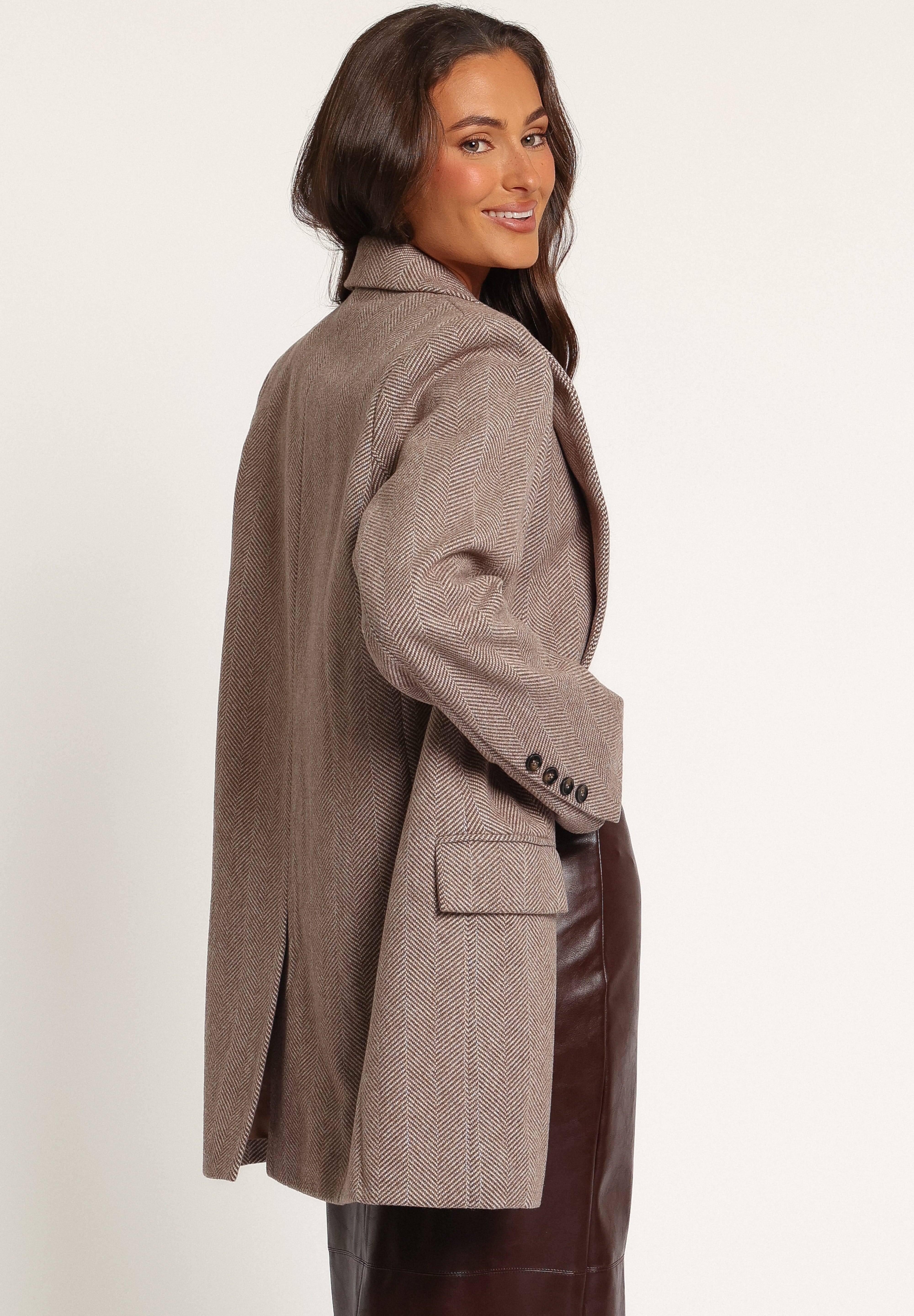 Dixon Oversized Boyfriend Blazer - Taupe Herringbone