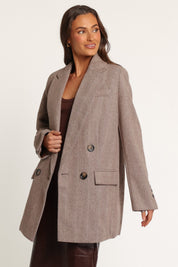 Dixon Oversized Boyfriend Blazer - Taupe Herringbone