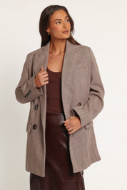 Dixon Oversized Boyfriend Blazer - Taupe Herringbone