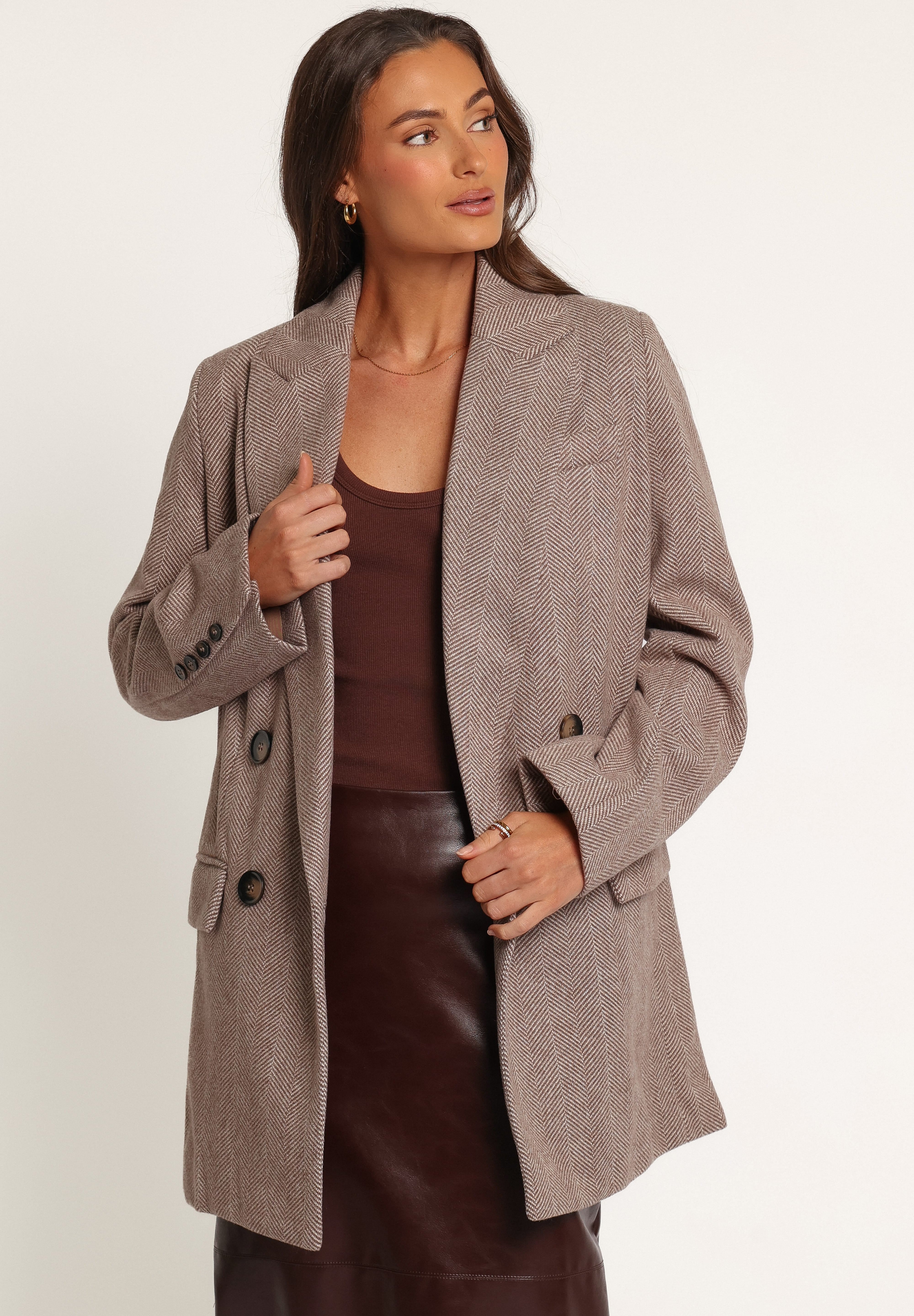 Dixon Oversized Boyfriend Blazer - Taupe Herringbone