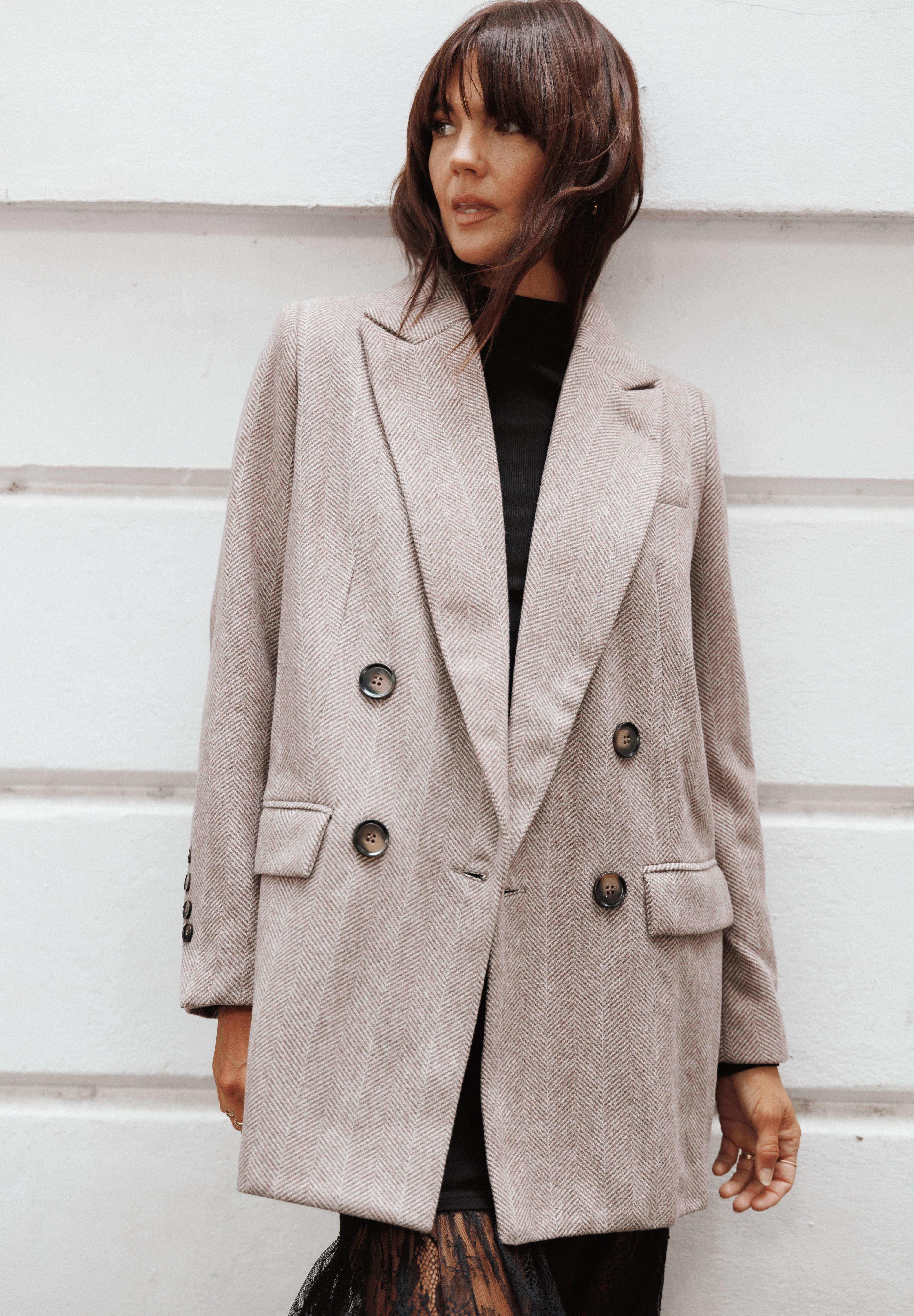 Dixon Oversized Boyfriend Blazer - Taupe Herringbone