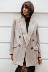 Dixon Oversized Boyfriend Blazer - Taupe Herringbone