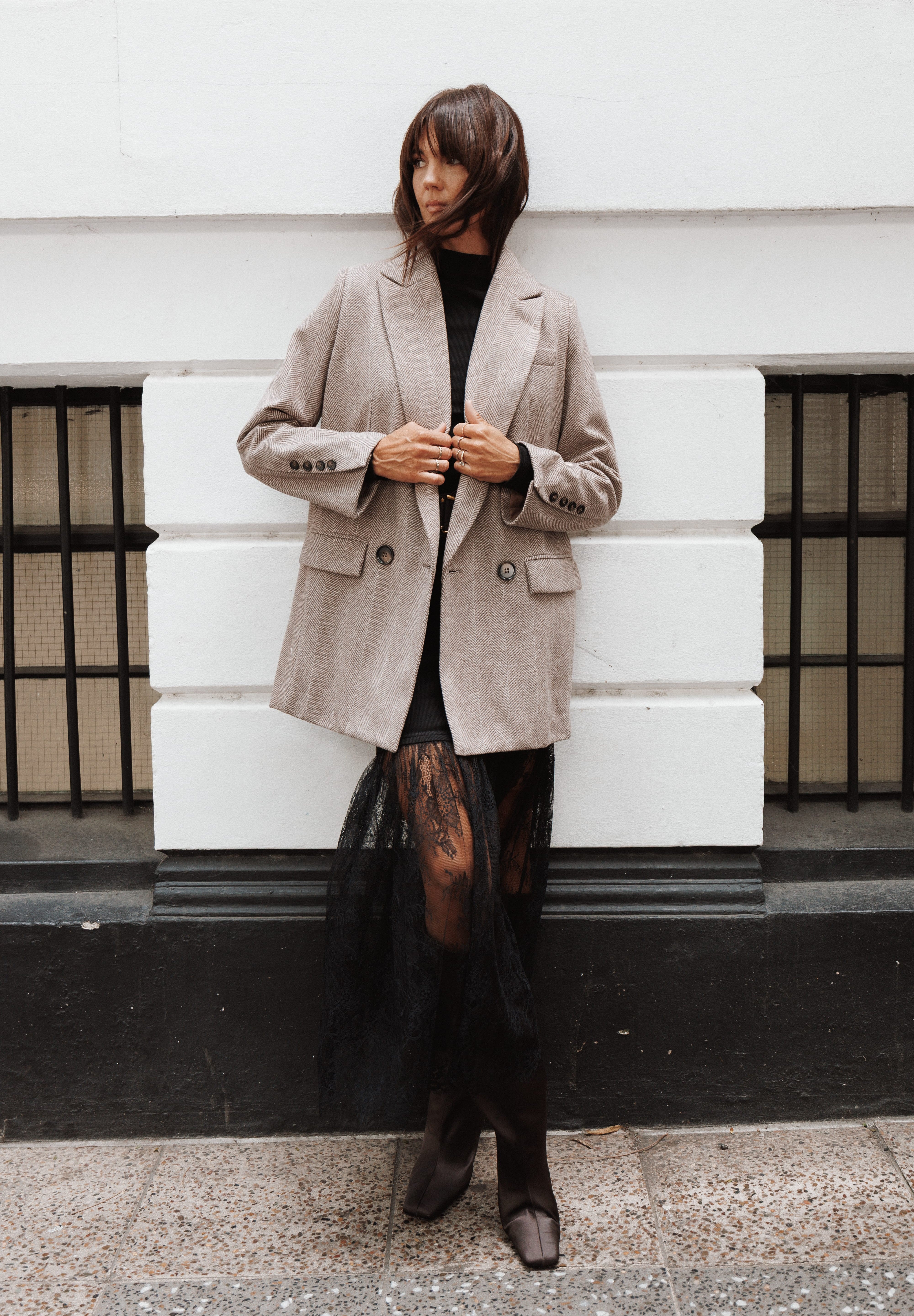 Dixon Oversized Boyfriend Blazer - Taupe Herringbone
