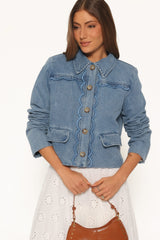 Heidi Scallop Trim Denim Jacket - Medium Wash