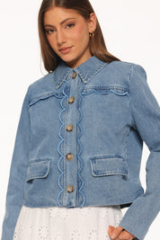 Heidi Scallop Trim Denim Jacket - Medium Wash