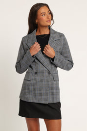 Juliette Blazer - Grey/Blue Plaid