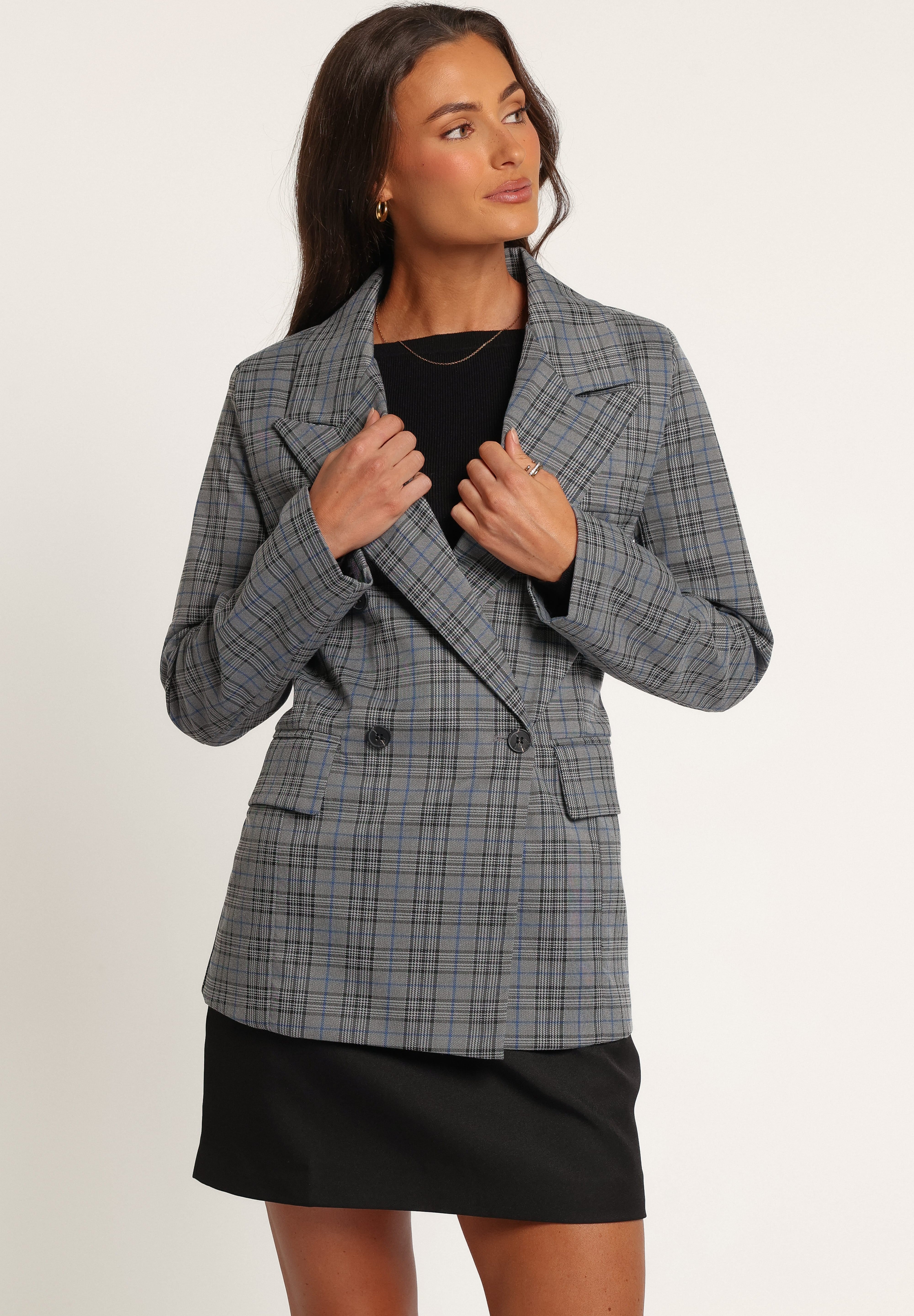 Juliette Blazer - Grey/Blue Plaid