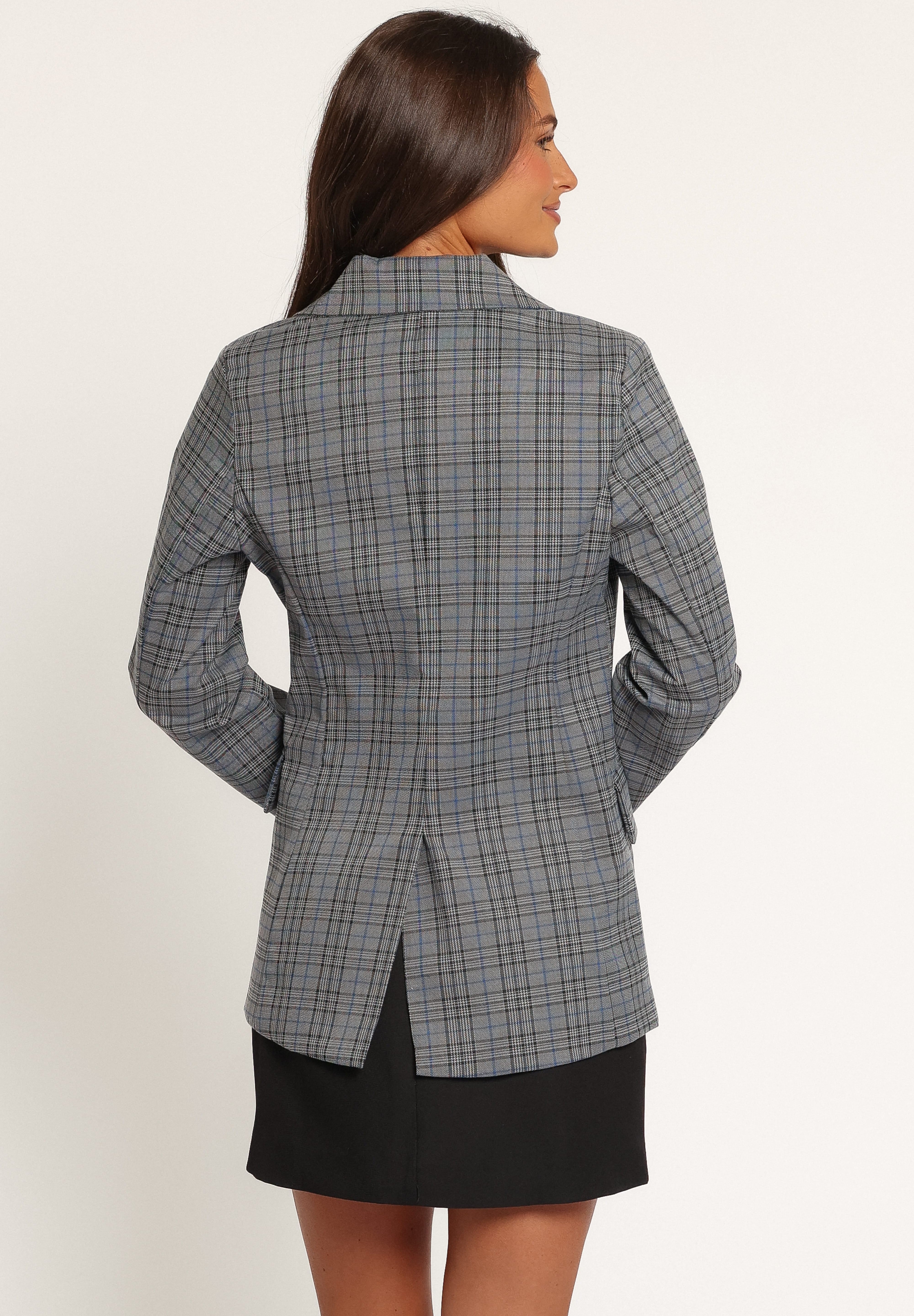 Juliette Blazer - Grey/Blue Plaid