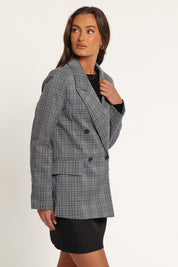 Juliette Blazer - Grey/Blue Plaid