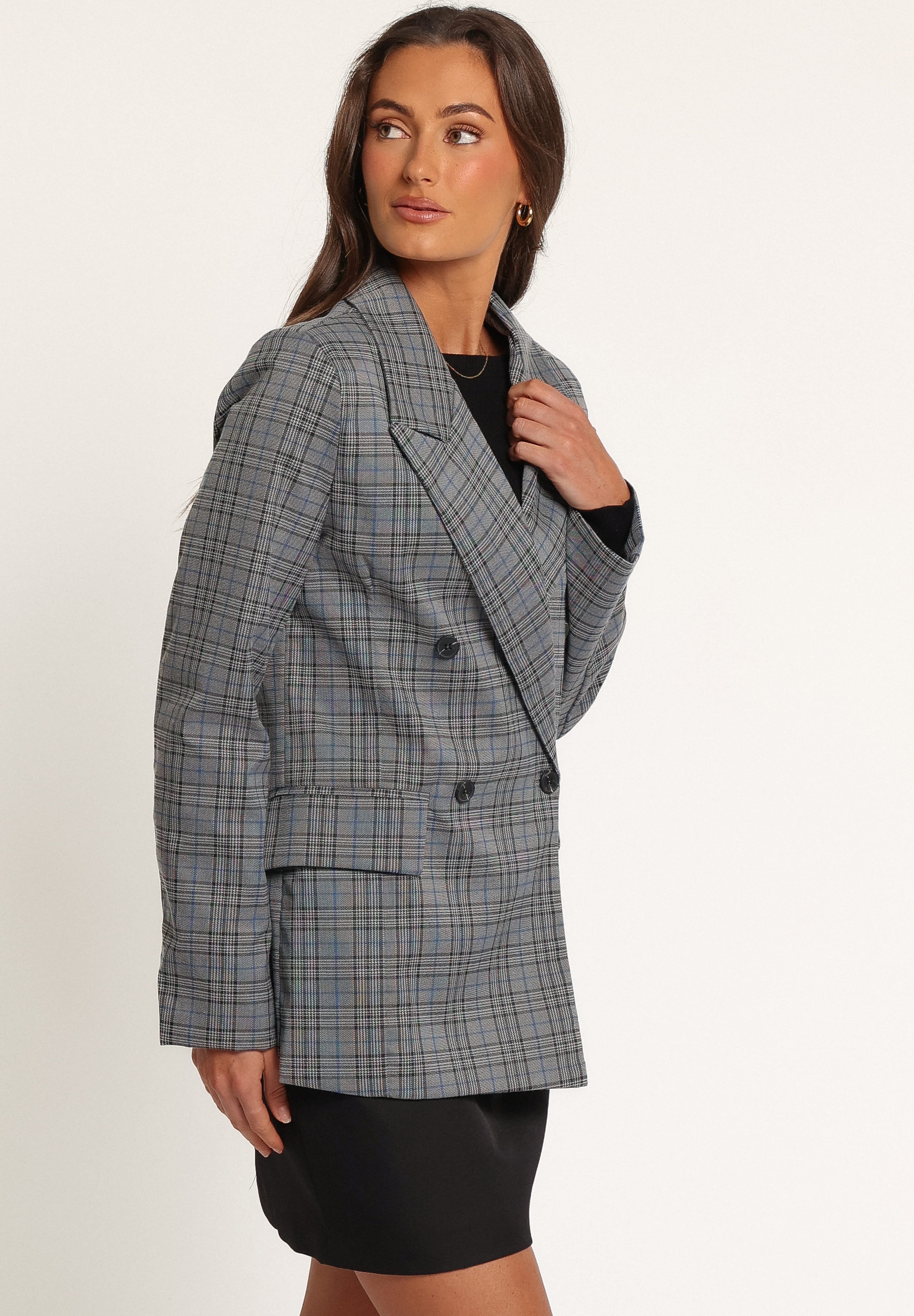 Juliette Blazer - Grey/Blue Plaid