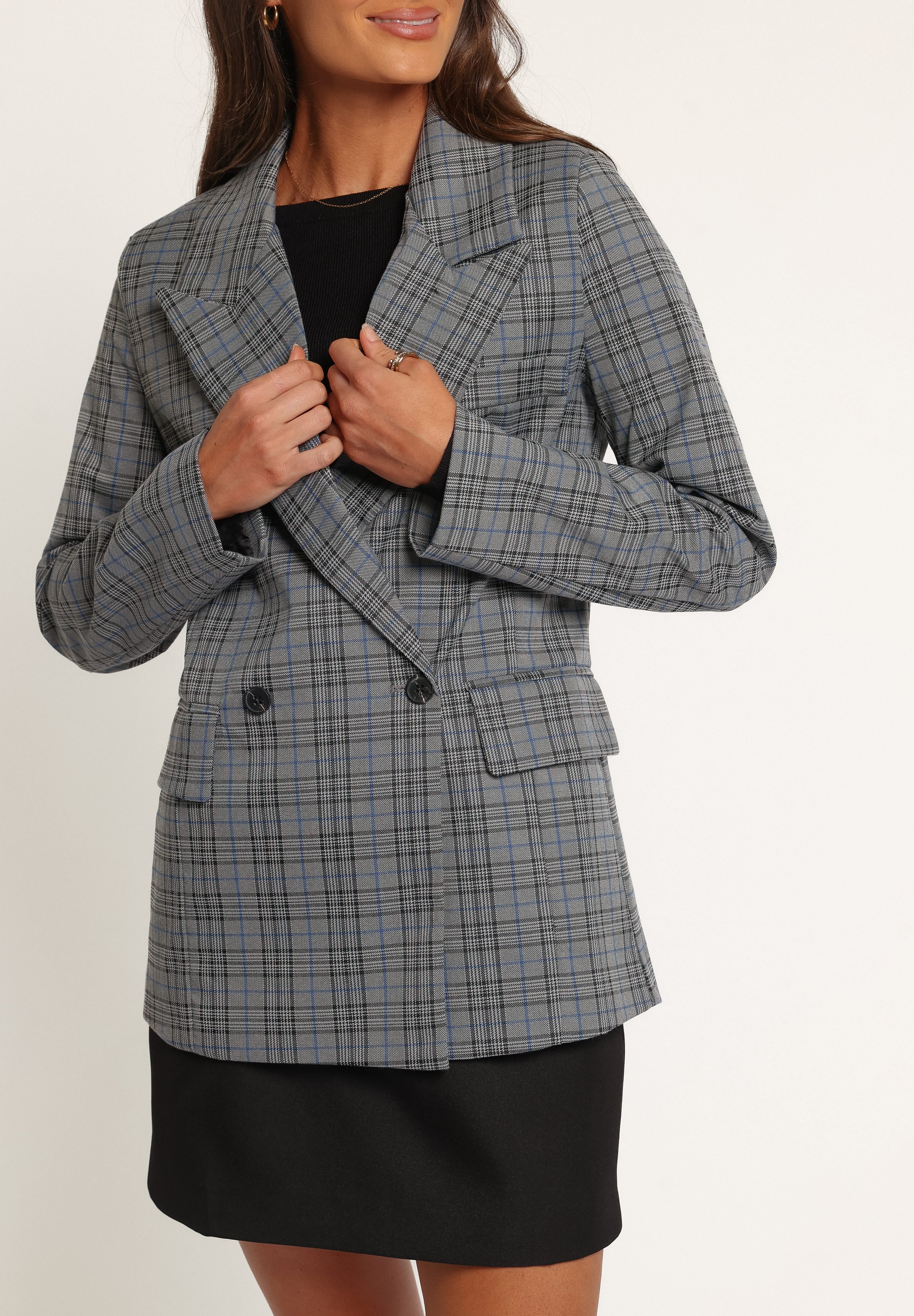 Juliette Blazer - Grey/Blue Plaid