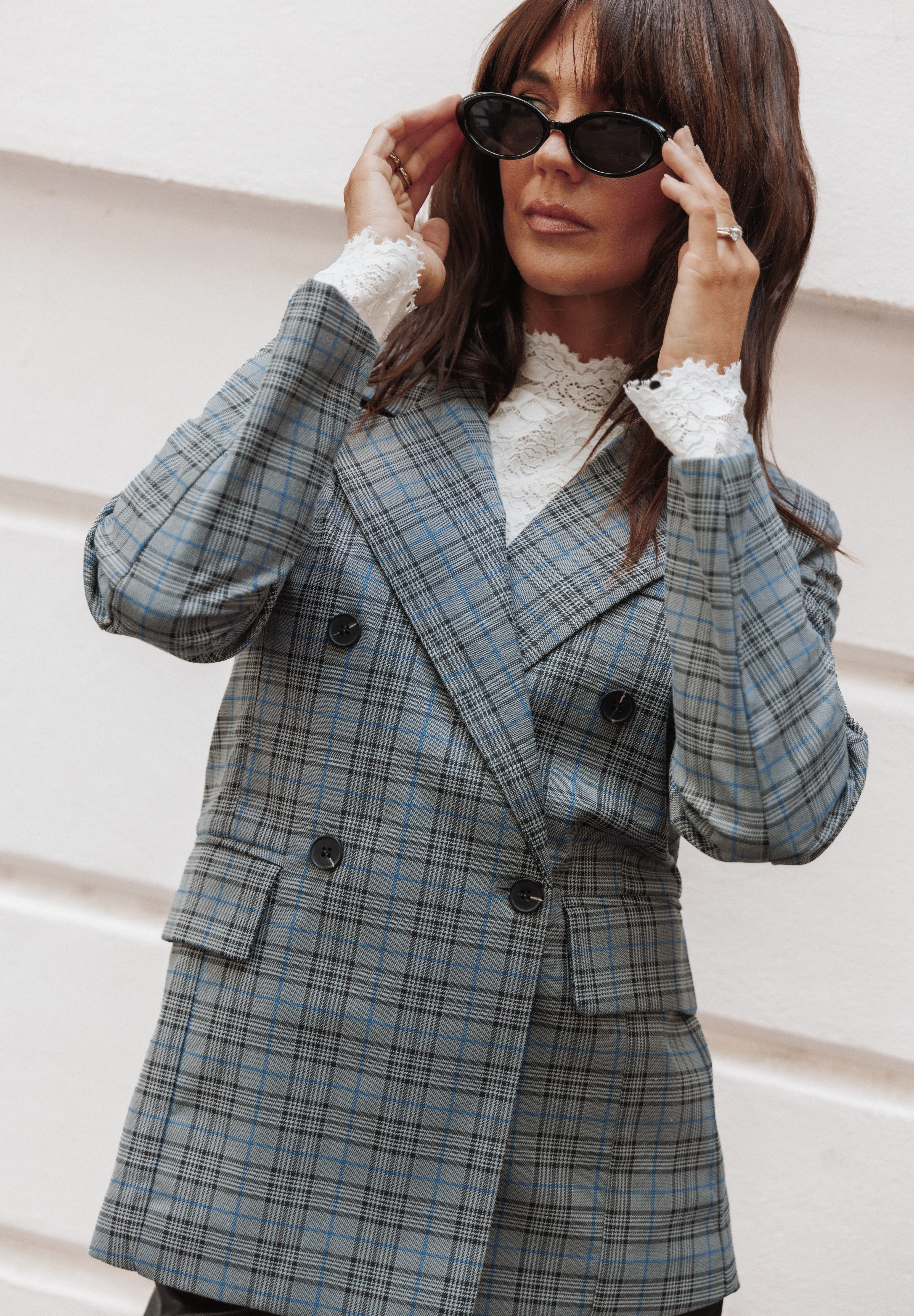 Juliette Blazer - Grey/Blue Plaid